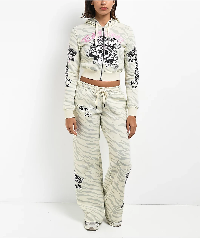 Ed Hardy Love Kills Slowly Zebra Natural Sweatpants