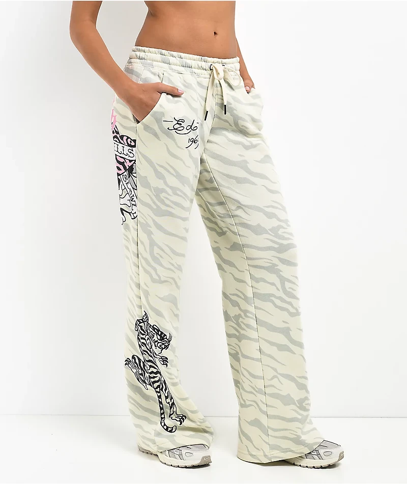 Ed Hardy Love Kills Slowly Zebra Natural Sweatpants