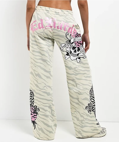Ed Hardy Love Kills Slowly Zebra Natural Sweatpants