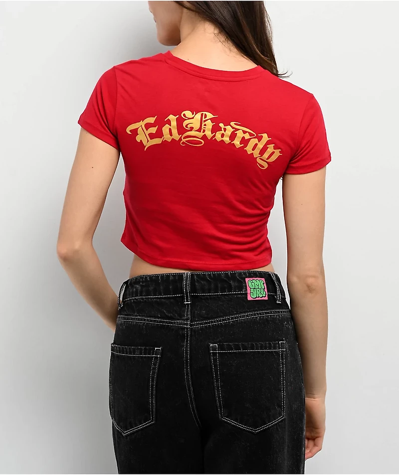 Ed Hardy Mary Cherry Red Crop T-Shirt
