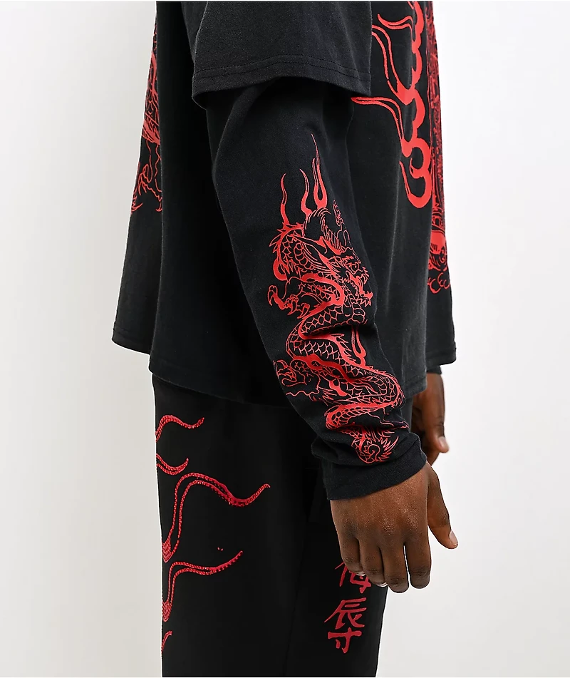 Ed Hardy Mary Dragons Black 2fer Long Sleeve T-Shirt