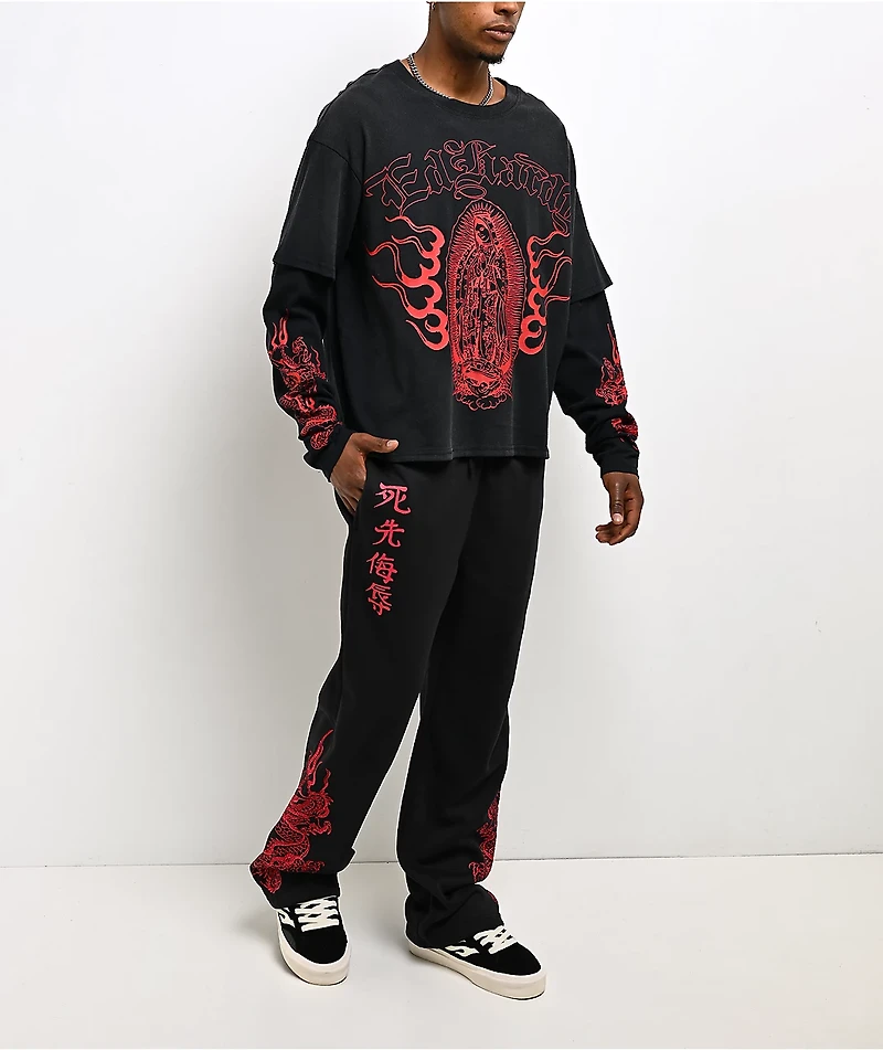 Ed Hardy Mary Dragons Black 2fer Long Sleeve T-Shirt