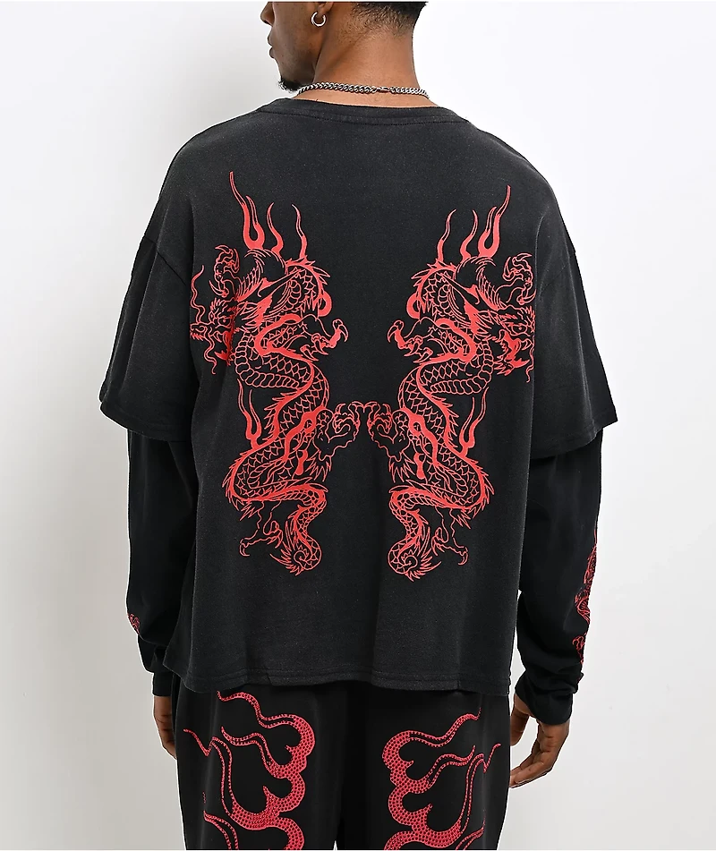 Ed Hardy Mary Dragons Black 2fer Long Sleeve T-Shirt