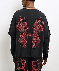 Ed Hardy Mary Dragons Black 2fer Long Sleeve T-Shirt