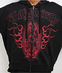 Ed Hardy Mary Dragons Black Boxy Crop Zip Hoodie
