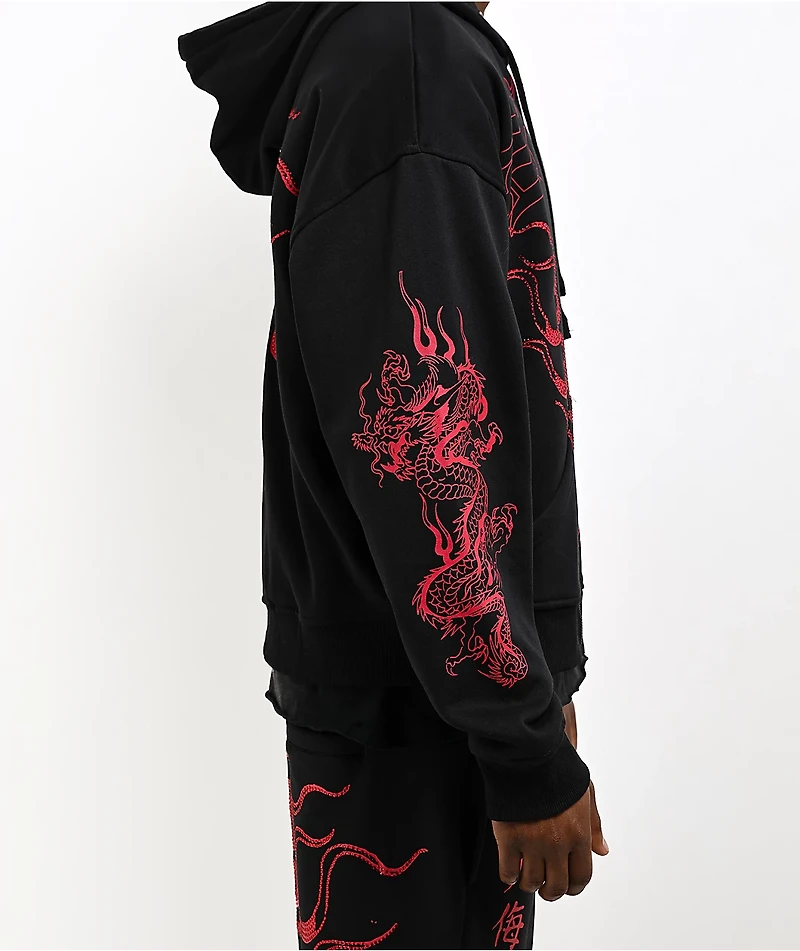 Ed Hardy Mary Dragons Black Boxy Crop Zip Hoodie