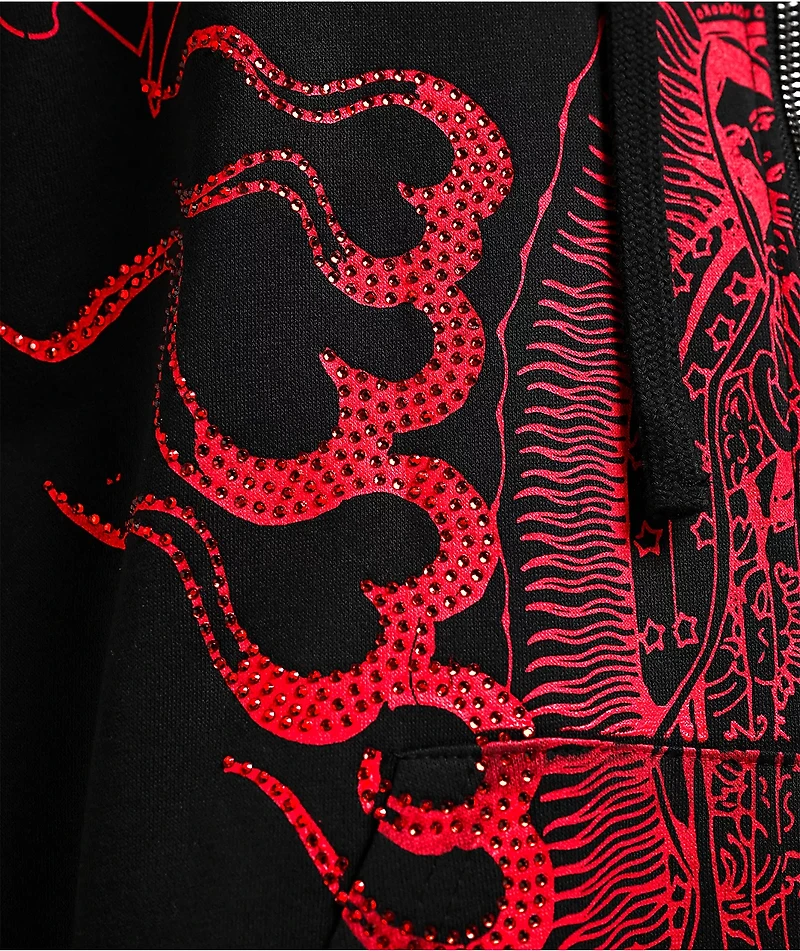 Ed Hardy Mary Dragons Black Boxy Crop Zip Hoodie