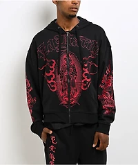 Ed Hardy Mary Dragons Black Boxy Crop Zip Hoodie