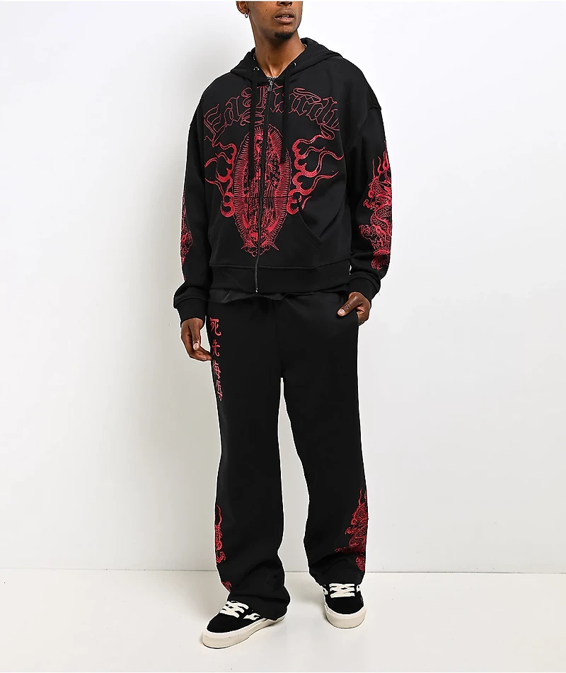 Ed Hardy Mary Dragons Black Boxy Crop Zip Hoodie