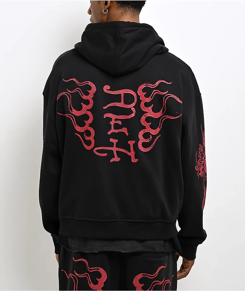 Ed Hardy Mary Dragons Black Boxy Crop Zip Hoodie