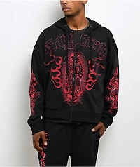 Ed Hardy Mary Dragons Black Boxy Crop Zip Hoodie
