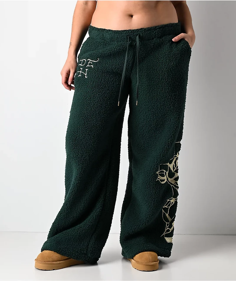 Ed Hardy Mary Green Sherpa Wide Leg Sweatpants