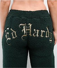 Ed Hardy Mary Green Sherpa Wide Leg Sweatpants