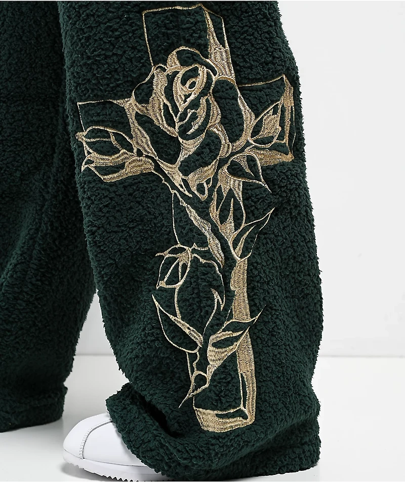 Ed Hardy Mary Green Sherpa Wide Leg Sweatpants