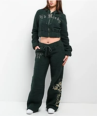 Ed Hardy Mary Green Sherpa Wide Leg Sweatpants