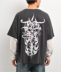 Ed Hardy Mary Grey & White 2fer Long Sleeve T-Shirt