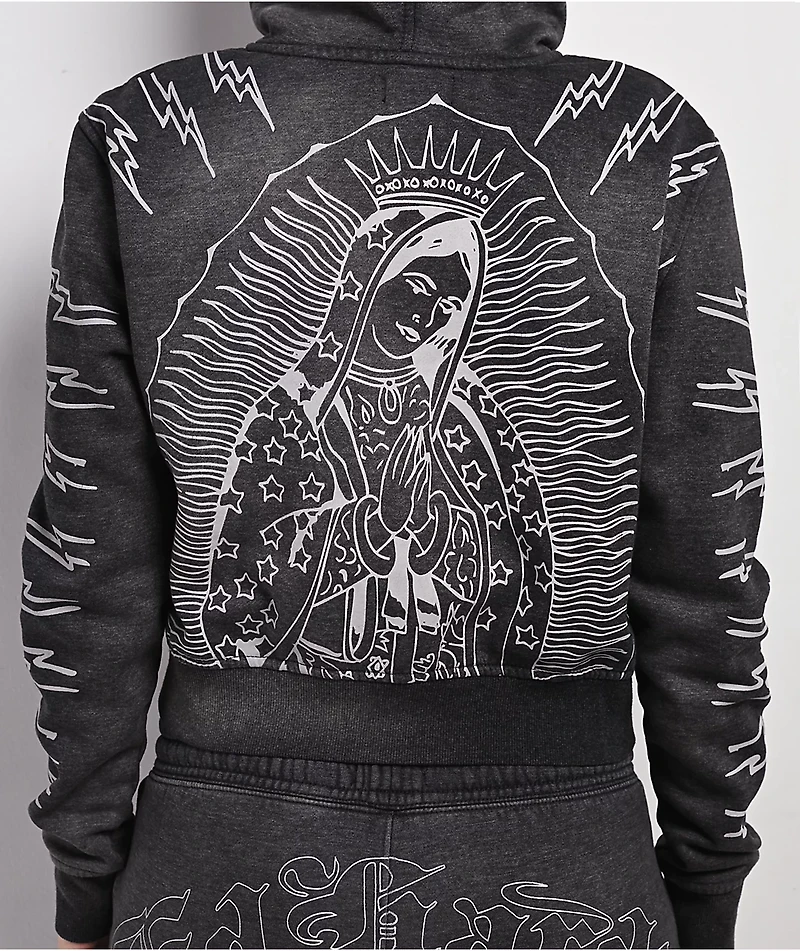 Ed Hardy Mary Mineral Grey Crop Zip Hoodie