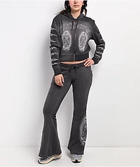 Ed Hardy Mary Mineral Grey Crop Zip Hoodie