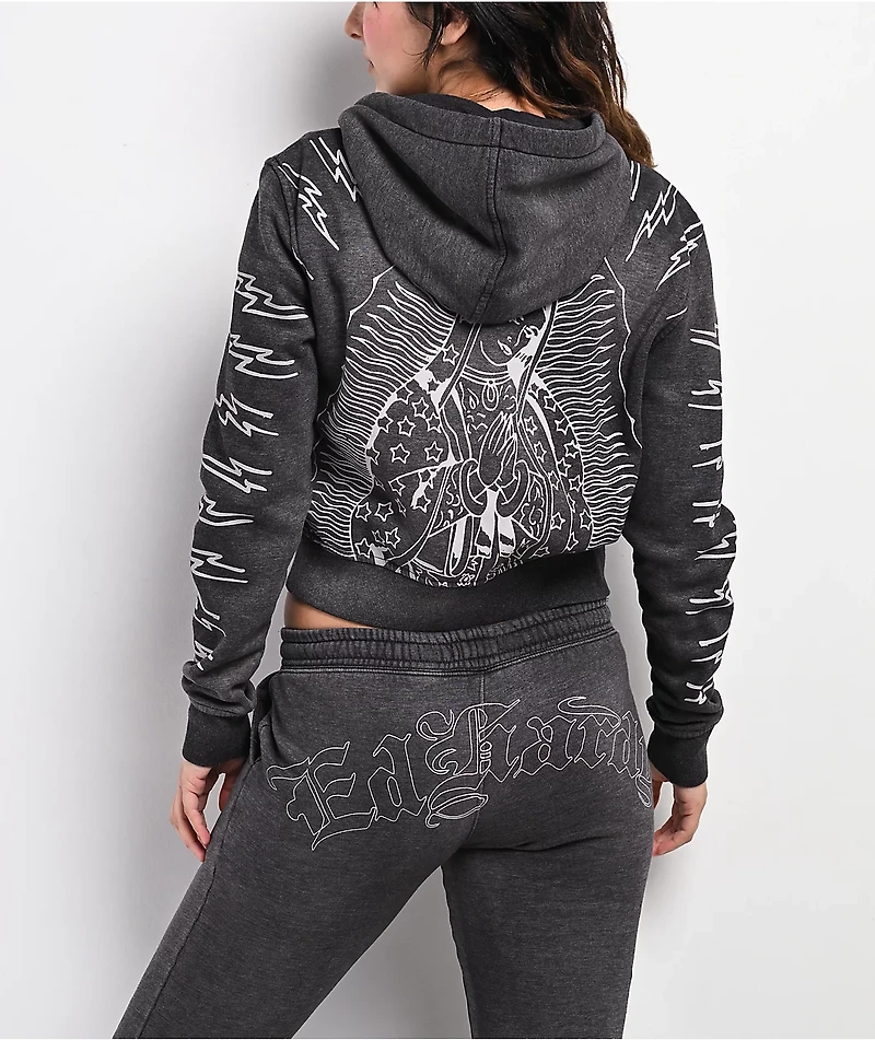Ed Hardy Mary Mineral Grey Crop Zip Hoodie