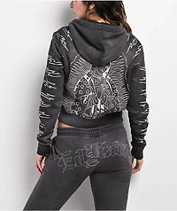 Ed Hardy Mary Mineral Grey Crop Zip Hoodie