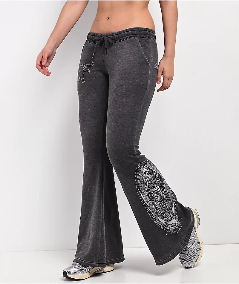 Ed Hardy Mary Mineral Grey Flare Sweatpants