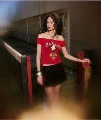Ed Hardy Mary Off Shoulder Red Crop T-Shirt
