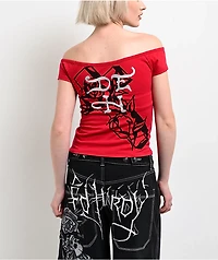 Ed Hardy Mary Off Shoulder Red Crop T-Shirt