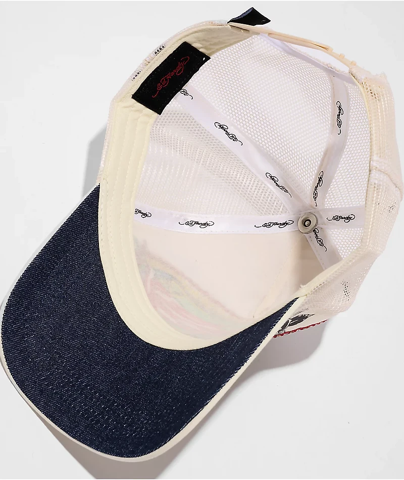 Ed Hardy Mary Rhinestone Ivory Trucker Hat