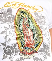 Ed Hardy Mary Rhinestone White Crop T-Shirt