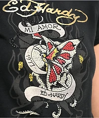 Ed Hardy Mi Amor Rhinestone Black Crop T-Shirt
