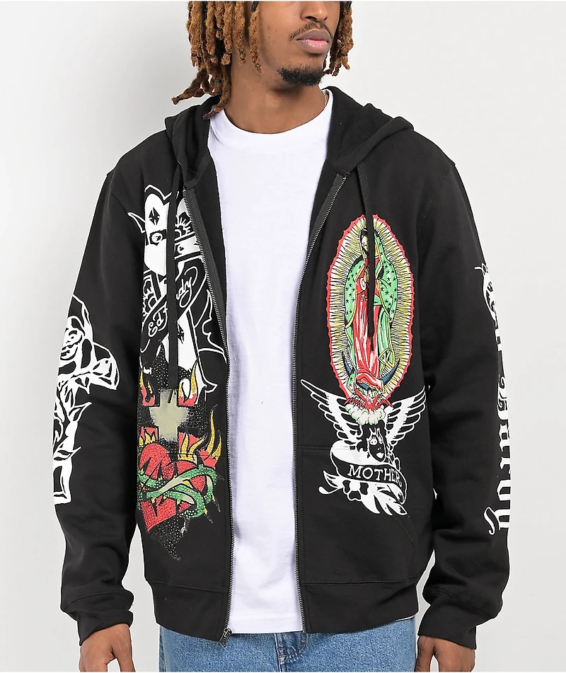 Ed Hardy Mother Mary Black Zip Hoodie