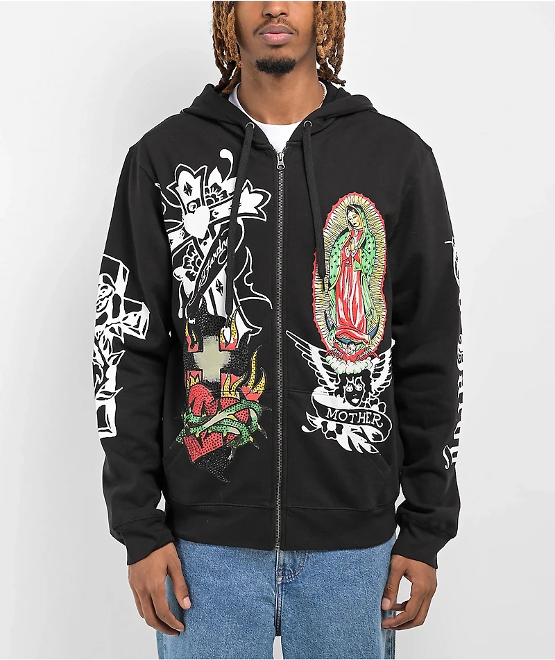 Ed Hardy Mother Mary Black Zip Hoodie