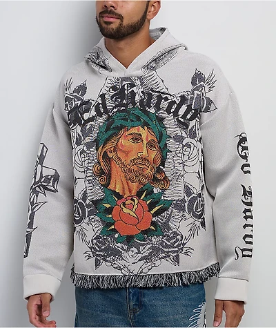Ed Hardy Mother Of God White Tapestry Hoodie