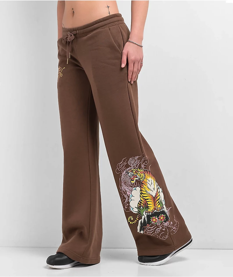 Ed Hardy Mountain Tiger Brown Sweatpants