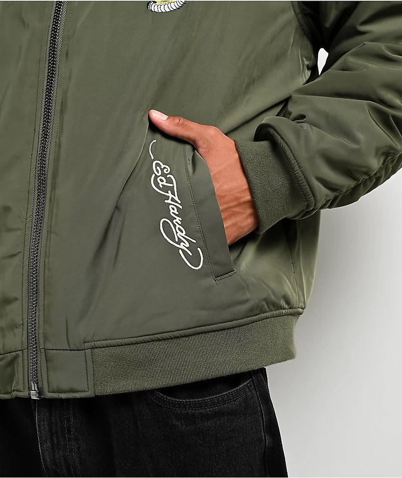 Ed Hardy NYC Skull Olive Bomber Jacket