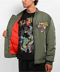 Ed Hardy NYC Skull Olive Bomber Jacket
