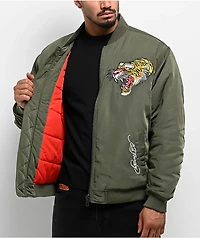 Ed Hardy NYC Skull Olive Bomber Jacket