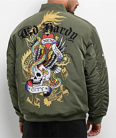 Ed Hardy NYC Skull Olive Bomber Jacket