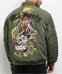 Ed Hardy NYC Skull Olive Bomber Jacket