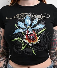 Ed Hardy Orchid Black Crop T-Shirt