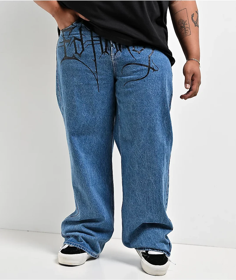 Ed Hardy Panteras Blue Wash Baggy Jeans