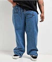 Ed Hardy Panteras Blue Wash Baggy Jeans