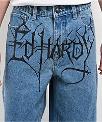 Ed Hardy Panteras Blue Wash Baggy Jeans