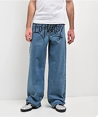 Ed Hardy Panteras Blue Wash Baggy Jeans