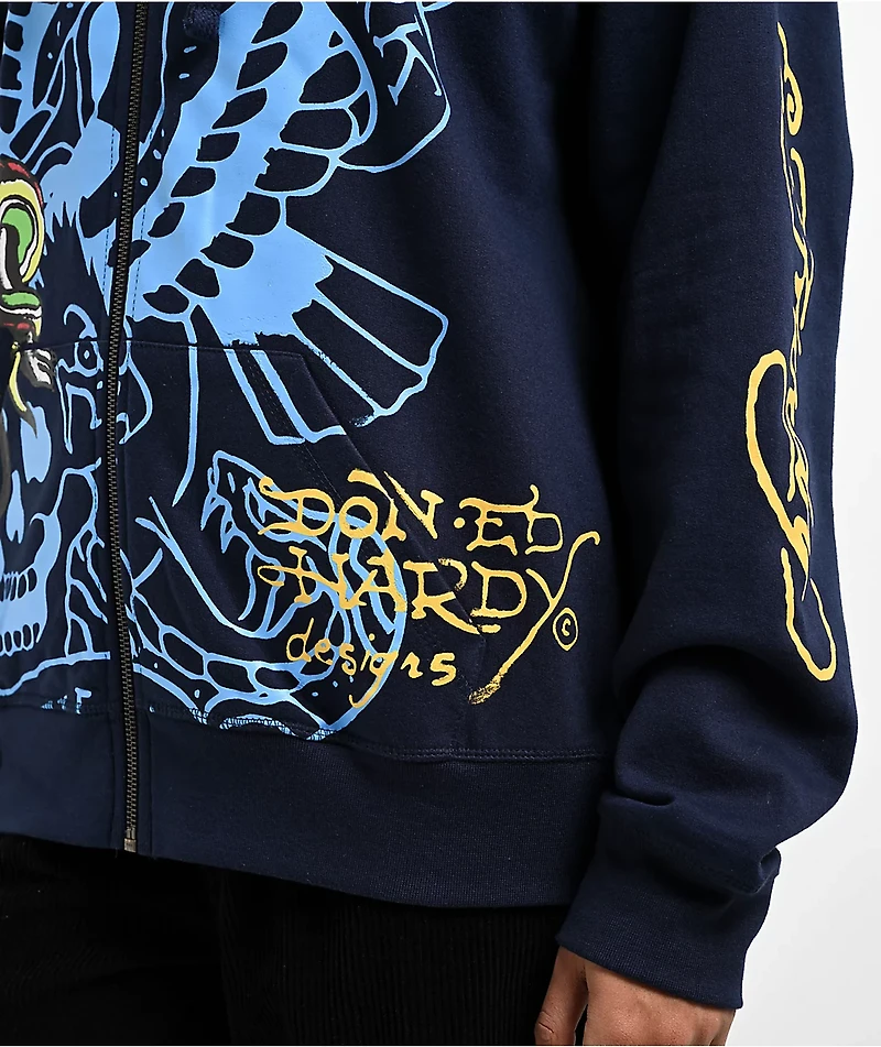 Ed Hardy Panther Bulldog Navy Zip Hoodie