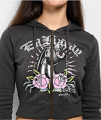 Ed Hardy Panther Charcoal Crop Zip Hoodie