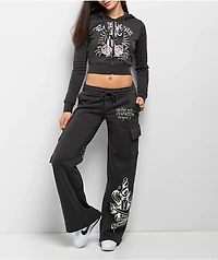 Ed Hardy Panther Charcoal Crop Zip Hoodie