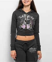 Ed Hardy Panther Charcoal Crop Zip Hoodie