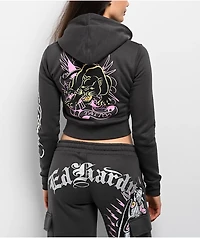 Ed Hardy Panther Charcoal Crop Zip Hoodie