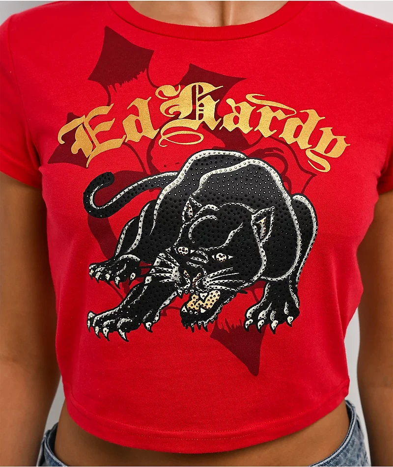 Ed Hardy Panther Cherry Crop T-Shirt